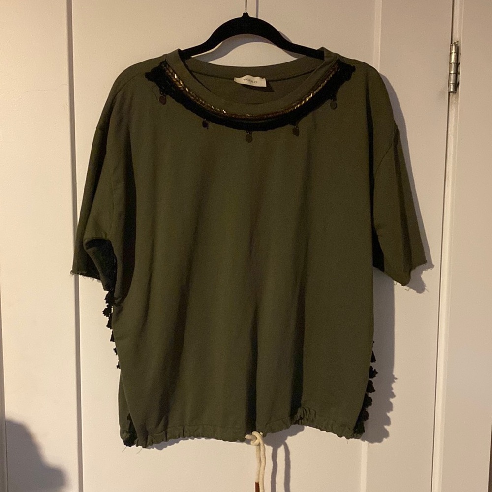 T-shirt sweater green with tie waist